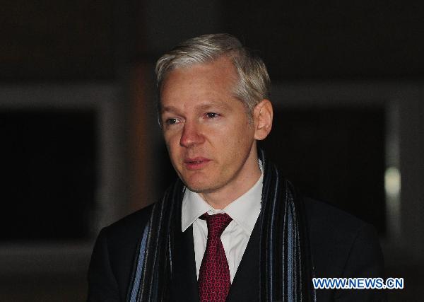 Julian Assange addresses the press after the final hearing about whether he will be extradited to Sweden, at the Belmarsh Magistrates' Court in southeastern London, Britain, Feb. 8, 2011. 