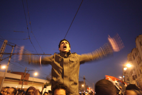 Tens of thousands of Egyptians celebrate in Cairo on February 11, 2011as Hosni Mubarak steps down after his 30 years in power. [Xinhua photo]