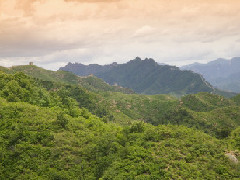 Landscape of Great Wall with green trees at sunset in Hebei Province,China.