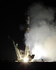 The Russian Soyuz TMA-21 spacecraft, named after the first cosmonaut Yuri Gagarin, carrying the International Space Station (ISS) crew of U.S. astronaut Ronald Garan, Russian cosmonauts Alexandr Samokutyaev and Andrey Borisenko, blasts off at the Baikonur cosmodrome, April 5, 2011. 