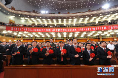 The Communist Party of China (CPC) holds a grand gathering on July 1, 2011 at the Great Hall of the People in Beijing to celebrate the Party's 90th anniversary. [Xinhua]