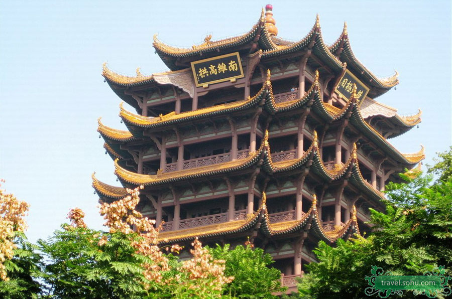 Huanghe Lou, or Yellow Crane Tower, located near the southern end of the Yangtze River Bridge, is one of China's most famous ancient towers built in the 3rd century. It inspired many poets and artists. The famous poet Li Bai of the Tang Dynasty (AD 618-907) wrote one of his best poems during his visit to the tower. The original tower was destroyed in 1884 and the current replica came up in 1986. [Sohu.com]