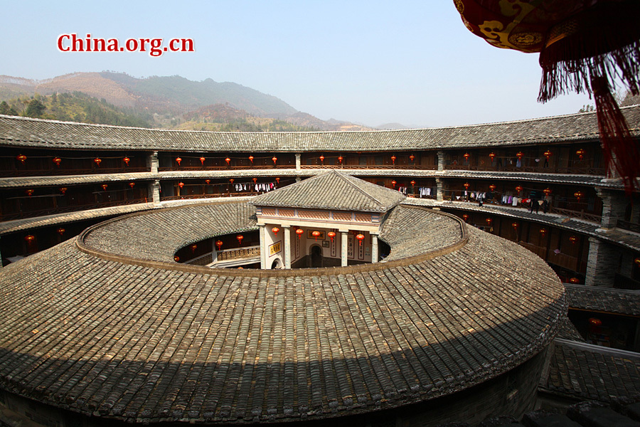 Built on a base of stone, the thick walls of Tulou were packed with dirt and fortified with wood or bamboo internally. The architectural arts of the Fujian Tulou can be traced back nearly 1,000 years, and their design incorporates the tradition of fengshui (favorable siting within the environment).